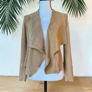 BLANKNYC Faux Suede Drape Moto Jacket Tan Brown Asymmetrical Zip Size S